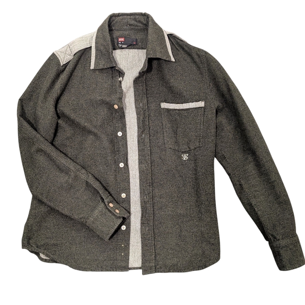 Diesel Dark Olive Green Button-Up Flannel Shirt